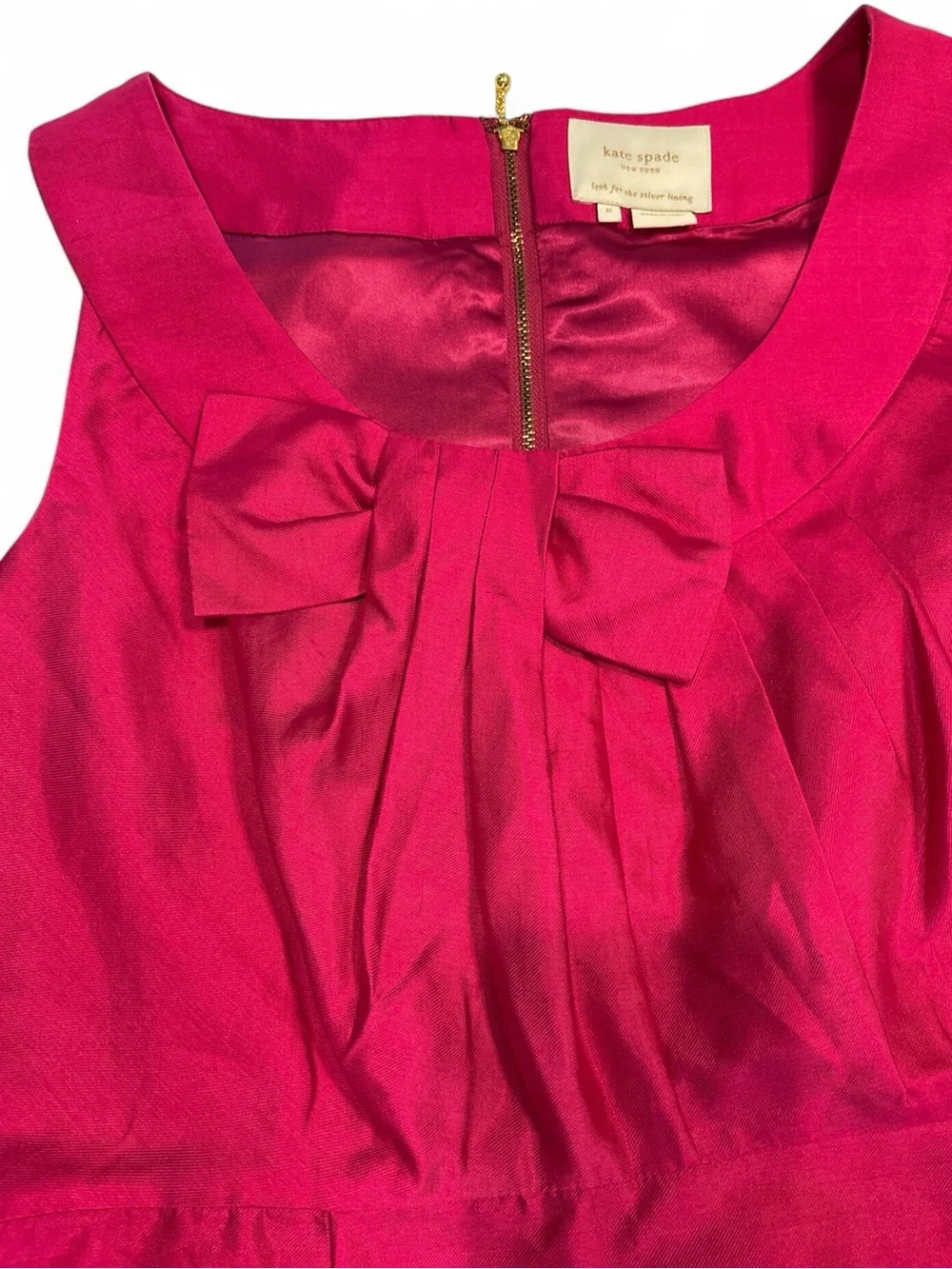 kate spade Bette Mini Dress Hot Pink/Fuchsia Silk Sleeveless Bow-Detail SZ. 8